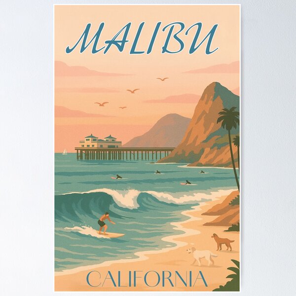 Item preview, Malibu, CA (Retro Surf) designed and sold by RetroCoastalArt.