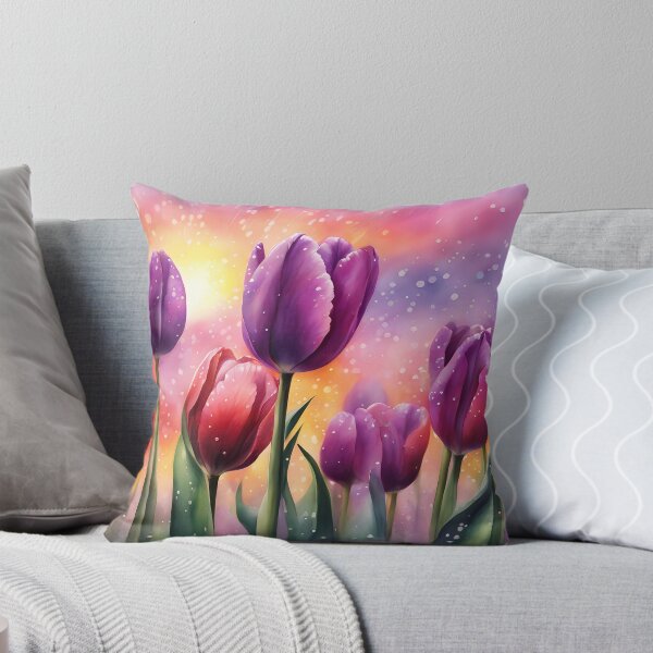 Aperçu de l'œuvre Tulipes violettes et roses au lever du soleil créée et vendue par BookCovered.