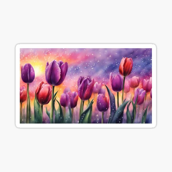 Aperçu de l'œuvre Tulipes violettes et roses au lever du soleil créée et vendue par BookCovered.