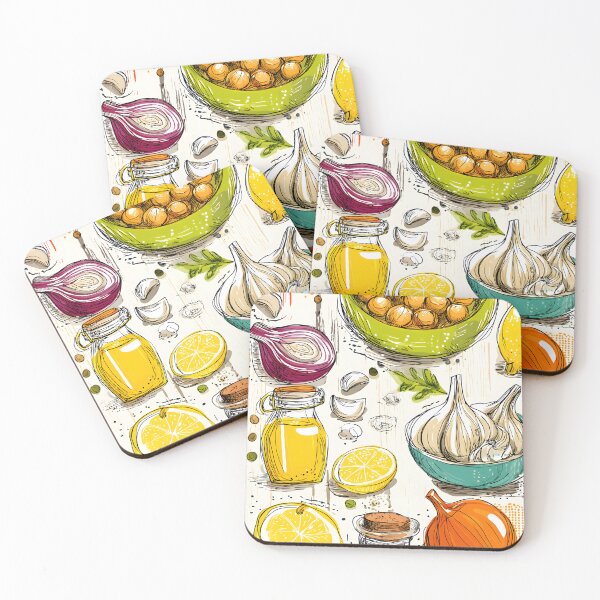 Item preview, Hummus Recipe- A Bold and Colorful Display of Kitchen Staples Featuring Chickpeas, Lemons, Onions, Garlic, and Mediterranean Olive Oil designed and sold by OlfactoART Studio.