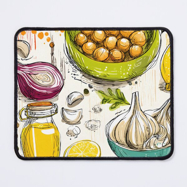 Item preview, Hummus Recipe- A Bold and Colorful Display of Kitchen Staples Featuring Chickpeas, Lemons, Onions, Garlic, and Mediterranean Olive Oil designed and sold by OlfactoART Studio.