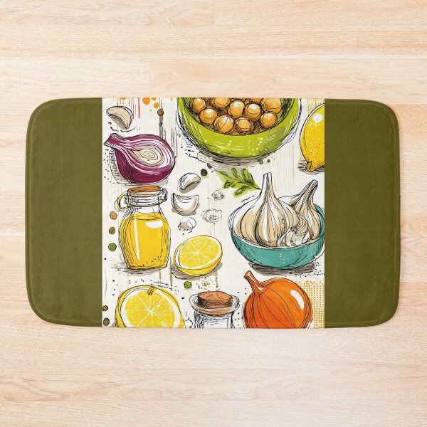 Item preview, Hummus Recipe- A Bold and Colorful Display of Kitchen Staples Featuring Chickpeas, Lemons, Onions, Garlic, and Mediterranean Olive Oil designed and sold by OlfactoART Studio.