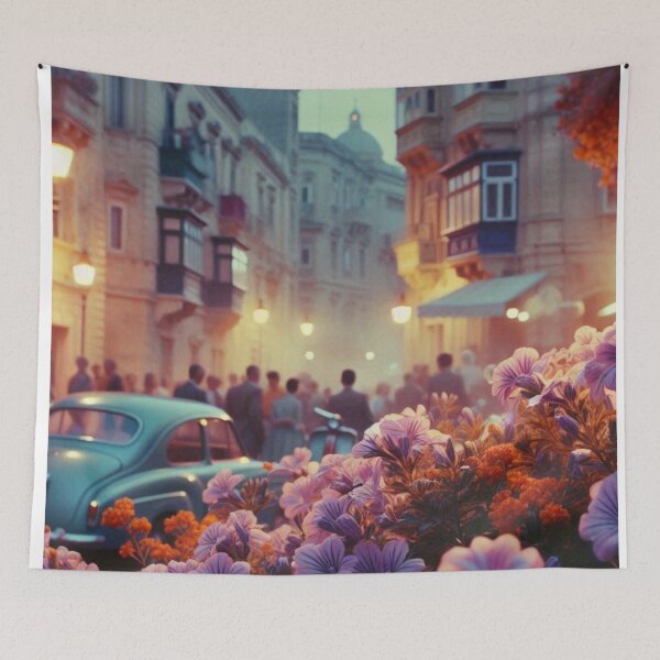 Item preview, 1960s Malta Night – AI Colorful Artwork with Lilac and Orange Glow for Clothing and Accessories for Plant Lovers designed and sold by knalpot-design.