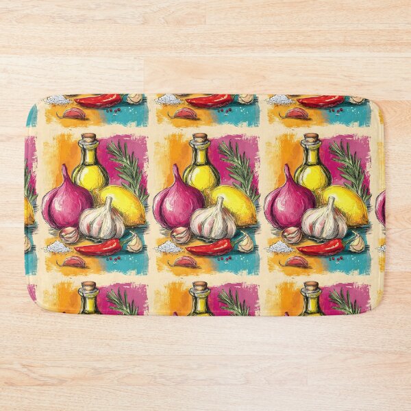 Item preview, Spice Up the Scene - A Colorful Composition of Culinary Charm Showcasing Garlic, Red Onion, Lemon, Olive Oil, Rosemary, and Vibrant Spices designed and sold by OlfactoART Studio.
