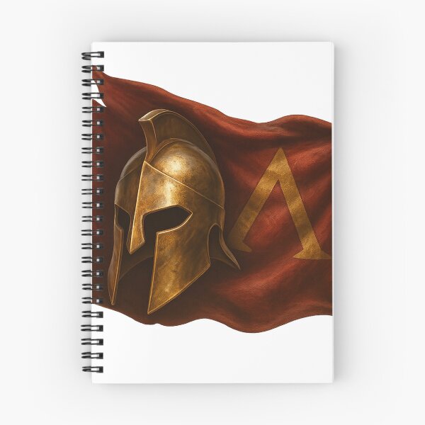 Item preview, Golden Spartan helmet and sign on a red flag designed and sold by runstore.