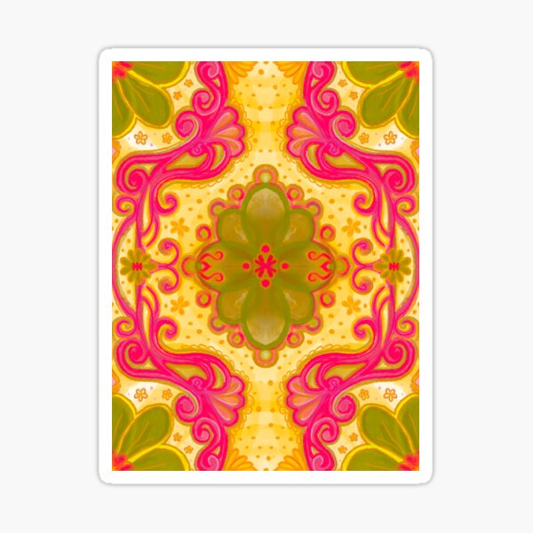 Item preview, Painted Filigree Yellow Olive Green Pink Floral designed and sold by Kristi Duggins.