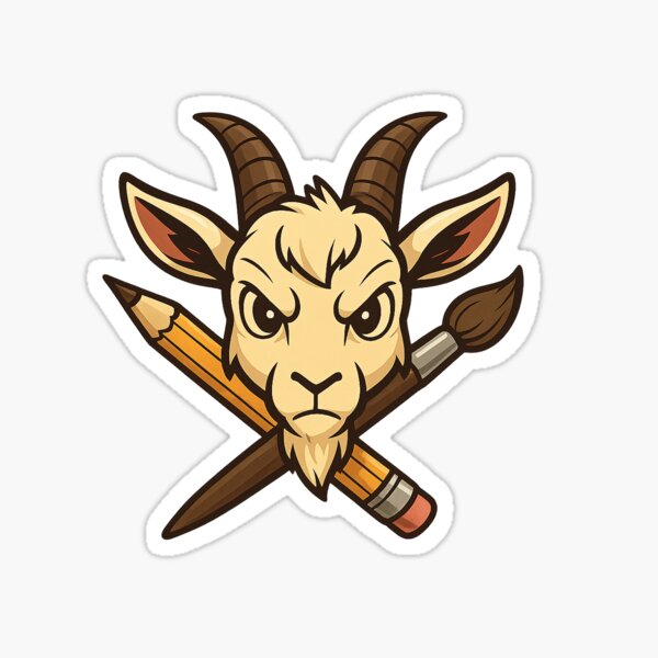 Item preview, Creative Beast Logo – Angry Goat with Pencil & Paintbrush Emblem designed and sold by Bagelverse Studio.
