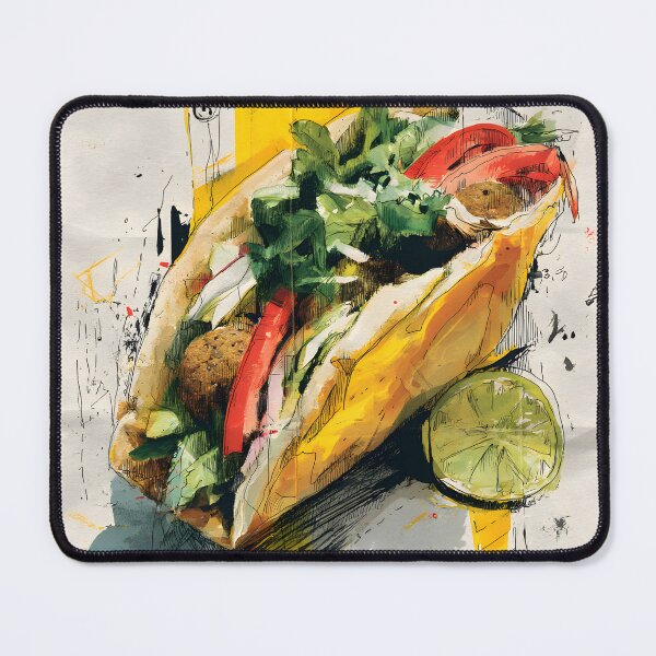 Item preview, Falafel Wrap with Fresh Greens and Lime Wedge Surrounded by Abstract Yellow Splashes designed and sold by OlfactoART Studio.