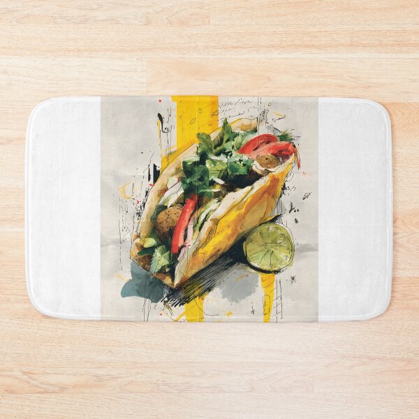 Item preview, Falafel Wrap with Fresh Greens and Lime Wedge Surrounded by Abstract Yellow Splashes designed and sold by OlfactoART Studio.