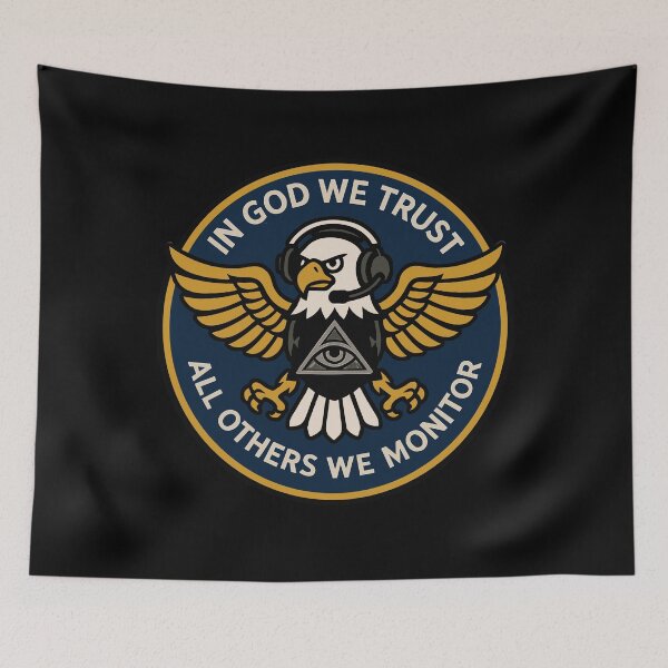 Item preview, In God We Trust, All Others We Monitor – Funny Surveillance Parody Eagle Emblem designed and sold by Victor Shadehorn.