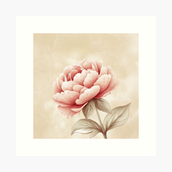Item preview, Pink peony with dew drops on beige floral background designed and sold by Natali-SL.