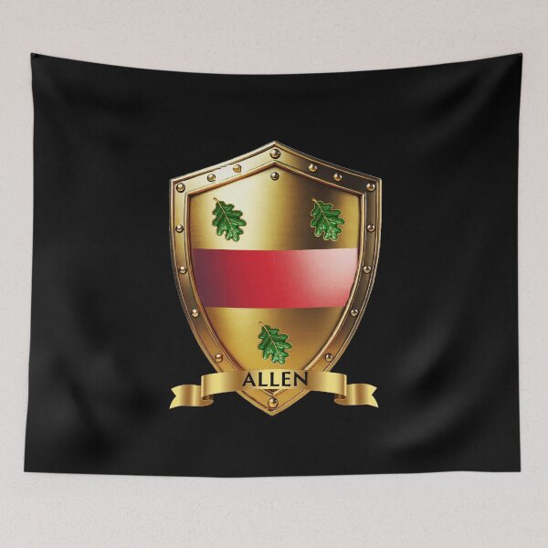 Item preview, Allen Family Shield Red Band and Oak Leaves with Proud Name Banner designed and sold by Highlandkings.