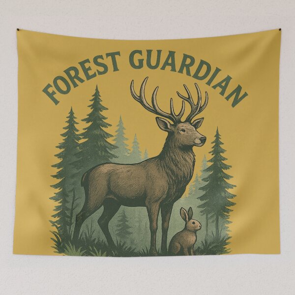Item preview, Forest Guardian – Stag & Rabbit in Pines designed and sold by ForestPainter.