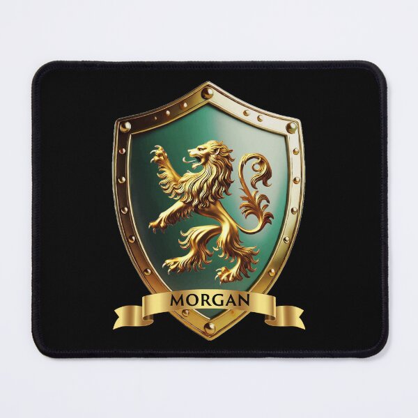 Item preview, Morgan Family Shield Golden Lion Crest with Proud Name Banner designed and sold by Highlandkings.