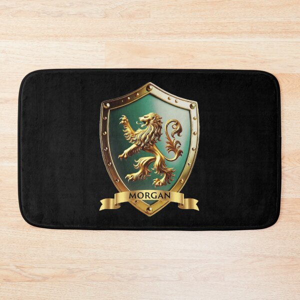 Item preview, Morgan Family Shield Golden Lion Crest with Proud Name Banner designed and sold by Highlandkings.