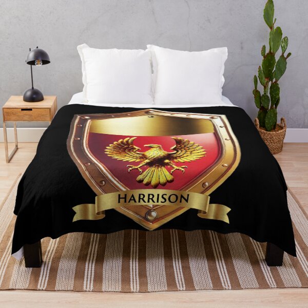 Item preview, Harrison Family Shield Golden Eagle Crest with Bold Name Banner designed and sold by Highlandkings.