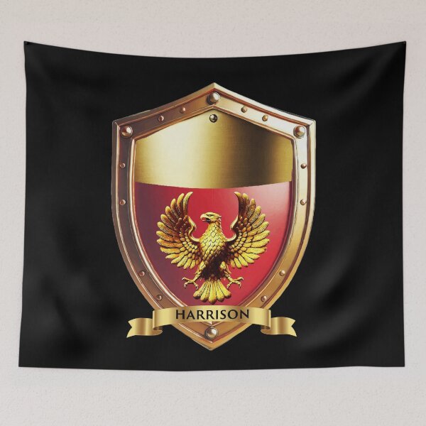 Item preview, Harrison Family Shield Golden Eagle Crest with Bold Name Banner designed and sold by Highlandkings.