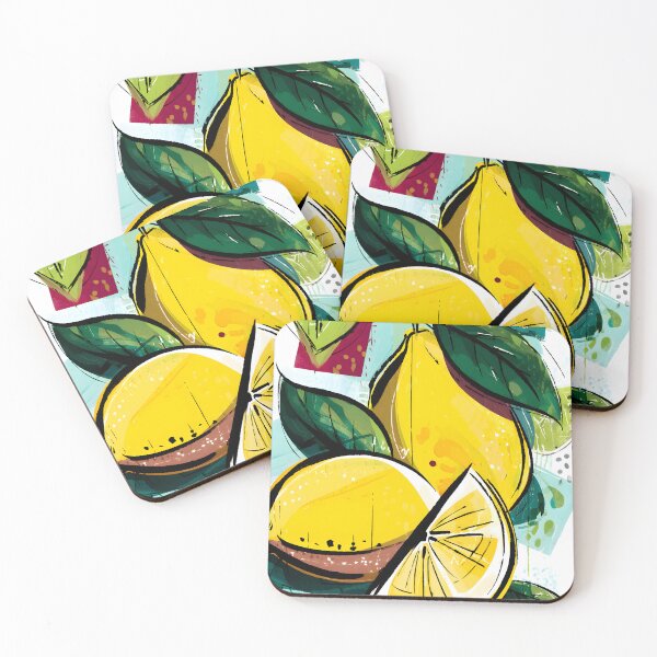 Item preview, Vibrant Lemon Burst - Bold Yellow Lemons with Green Leaves and Abstract Background designed and sold by OlfactoART Studio.