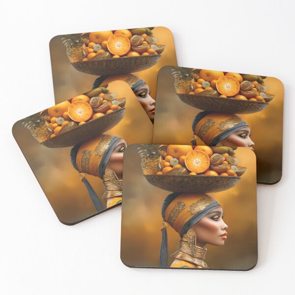 Item preview, Woman balancing fruit basket on her head in profile designed and sold by Artessie.