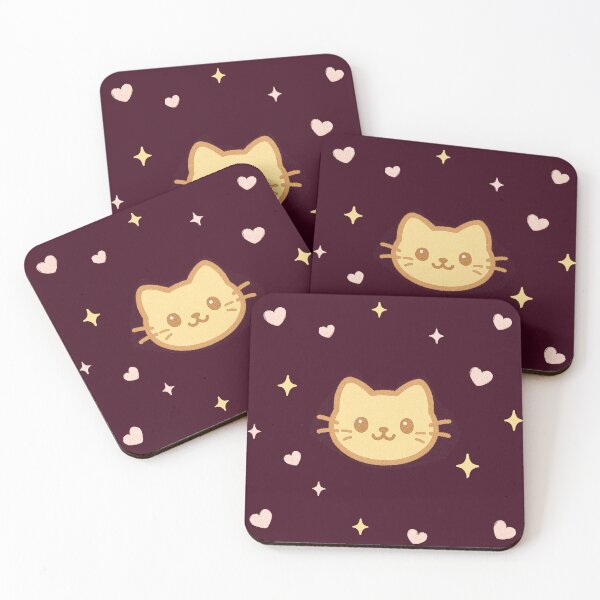 Item preview, Kawaii whimsical cute kitty cat burgundy background designed and sold by Like a Kid Designs.