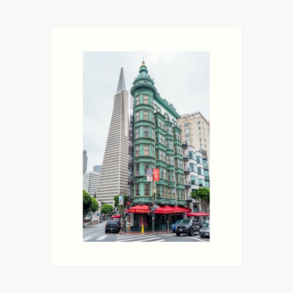 Item preview, The Sentinel flatriron building built 1907 San Francisco with Transamerica pyramid in the background designed and sold by MartinWilliams.
