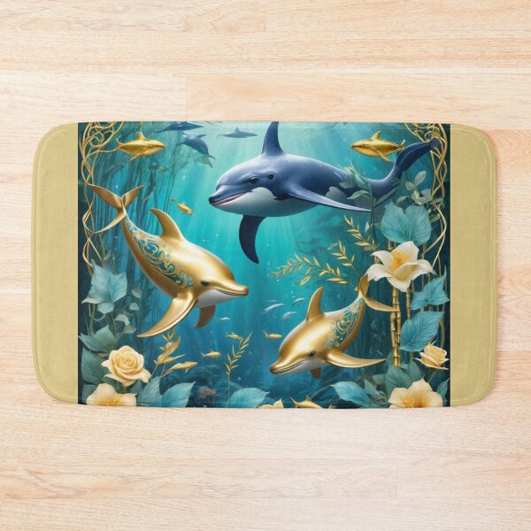 Item preview, Gold And Blue Tattooed Dauphins Surrounded by Gold Vines designed and sold by Melantari Vizuns.