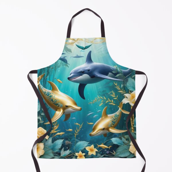 Item preview, Gold And Blue Tattooed Dauphins Surrounded by Gold Vines designed and sold by Melantari Vizuns.