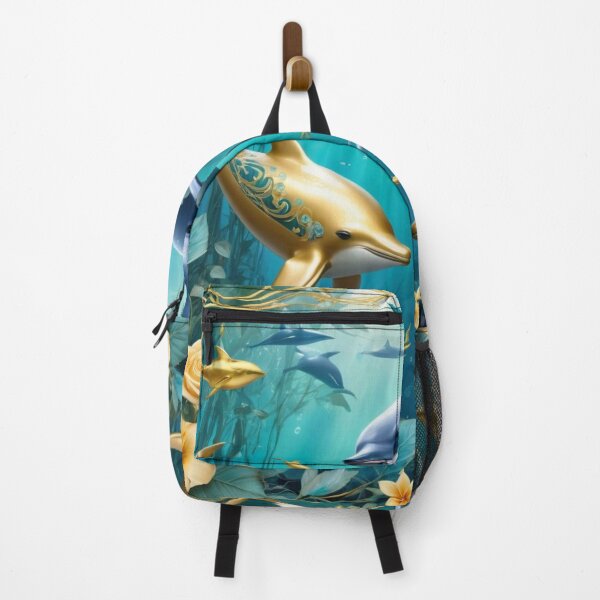Item preview, Gold And Blue Tattooed Dauphins Surrounded by Gold Vines designed and sold by Melantari Vizuns.