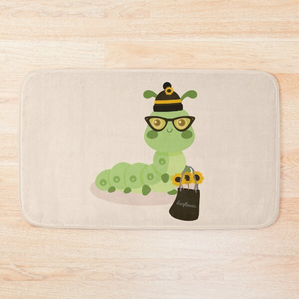 Item preview, Flat Design Illustration with Green Worm and Wearing Hat, Scarf, Sunflower Bag, Sunglasses designed and sold by AlginaPugachova.