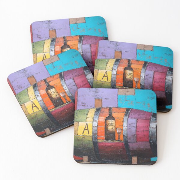 Item preview, Vibrant Wine Barrel - Geometric Composition with Bold Blocks of Red, Blue, Purple, and Yellow designed and sold by OlfactoART Studio.
