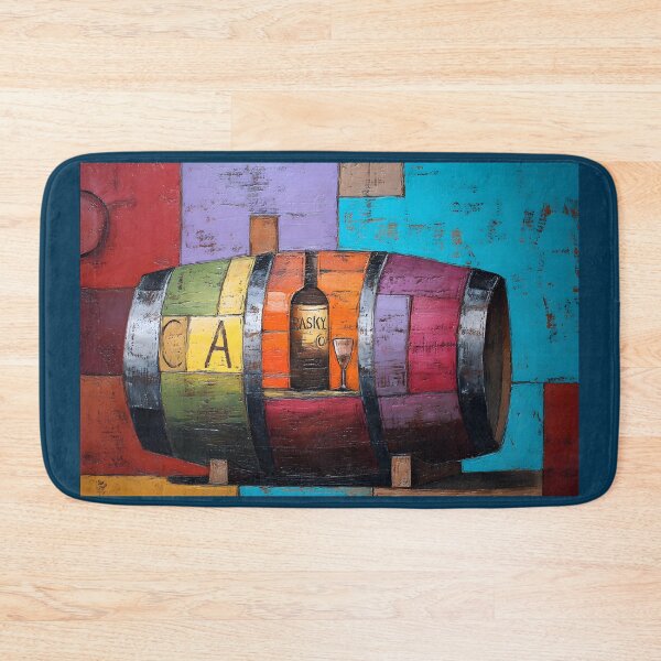 Item preview, Vibrant Wine Barrel - Geometric Composition with Bold Blocks of Red, Blue, Purple, and Yellow designed and sold by OlfactoART Studio.