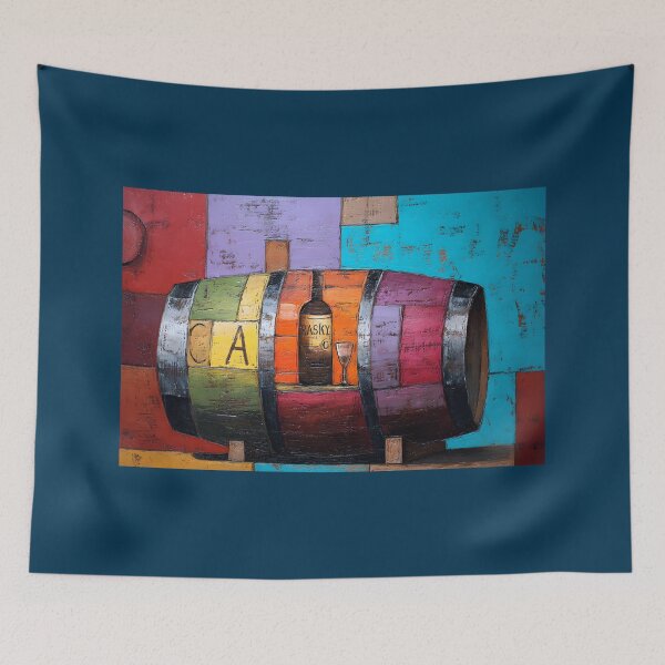 Item preview, Vibrant Wine Barrel - Geometric Composition with Bold Blocks of Red, Blue, Purple, and Yellow designed and sold by OlfactoART Studio.