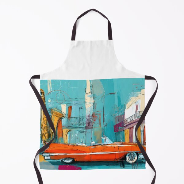 Item preview, Celebrate Havana's Retro Vibes - Saxophone and Orange Convertible in a Colorful Urban Scene designed and sold by OlfactoART Studio.