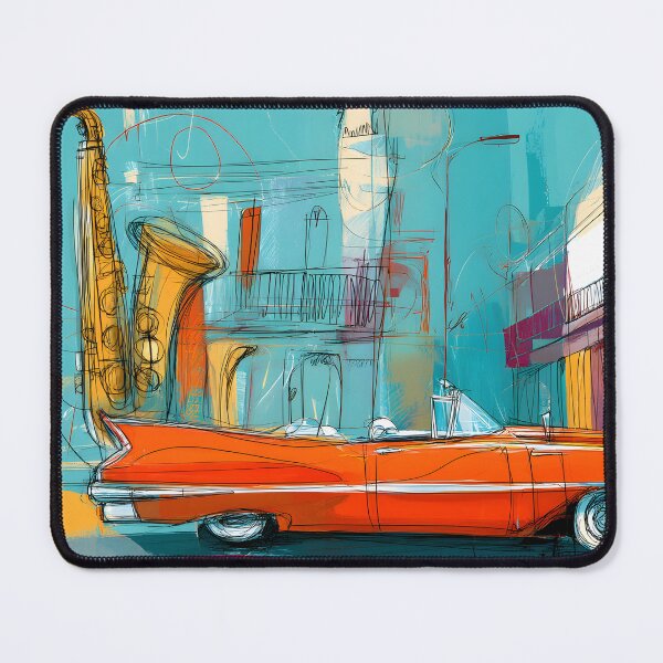 Item preview, Celebrate Havana's Retro Vibes - Saxophone and Orange Convertible in a Colorful Urban Scene designed and sold by OlfactoART Studio.