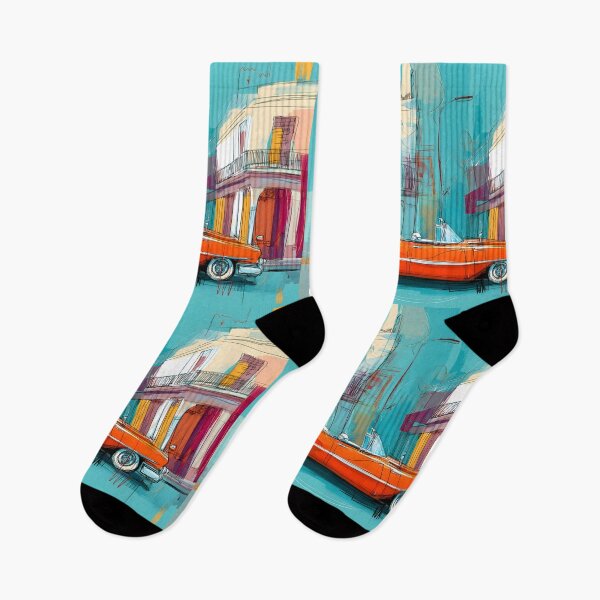 Item preview, Celebrate Havana's Retro Vibes - Saxophone and Orange Convertible in a Colorful Urban Scene designed and sold by OlfactoART Studio.