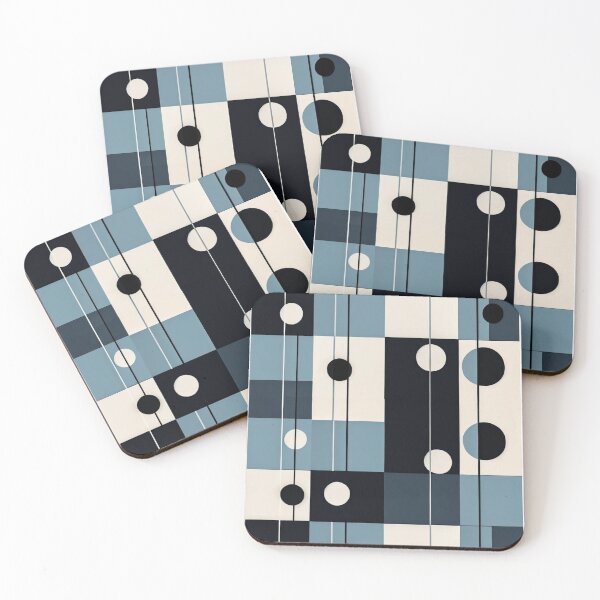 Item preview, Bauhaus Rhythm – Blue & Black Grid with Modernist Circles designed and sold by Zenvo.