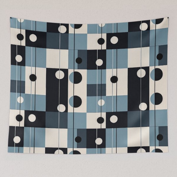 Item preview, Bauhaus Rhythm – Blue & Black Grid with Modernist Circles designed and sold by Zenvo.