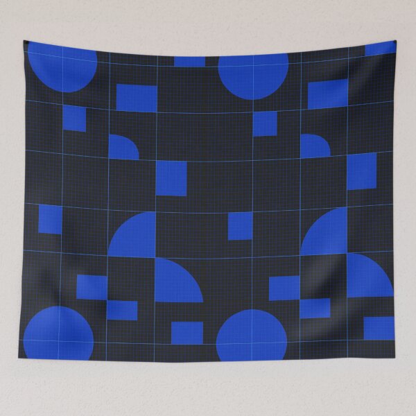 Item preview, Digital Blueprint Geometry – Neon Blue Shapes on Grid Background designed and sold by Zenvo.