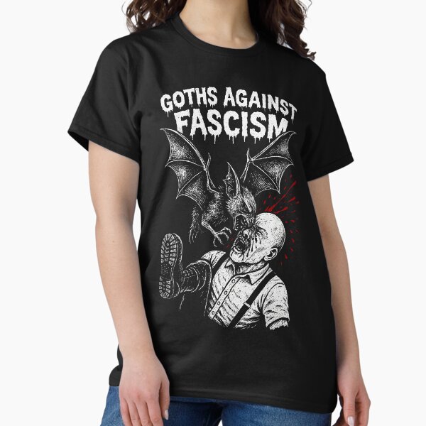 Vista previa del artículo con la obra «Góticos contra el fascismo (solo camisetas negras)», diseñado y vendido por VidvadScare.