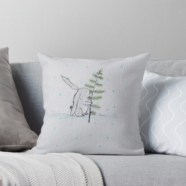 Item preview, Cute Bunny in Snow with Pine Branch | Seasonal Art designed and sold by AngelaMarieArt.
