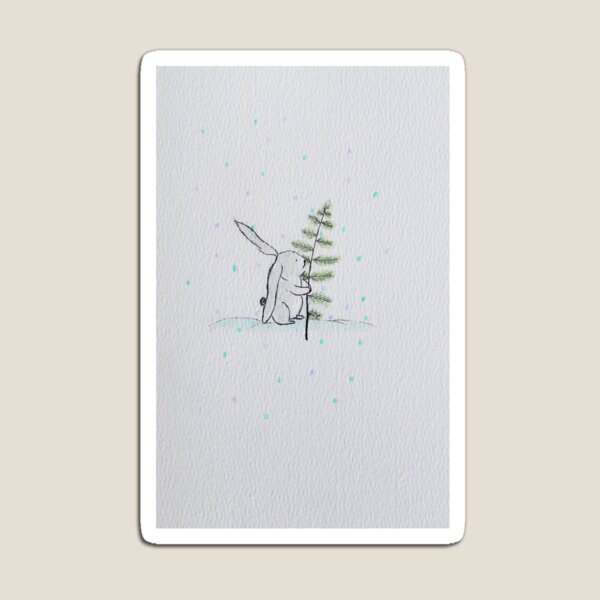 Item preview, Cute Bunny in Snow with Pine Branch | Seasonal Art designed and sold by AngelaMarieArt.
