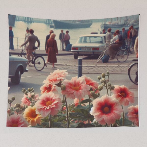 Item preview, 1980s Bremerhaven – AI Black and White Artwork with Floral Focus for Clothing and Accessories for Plant Lovers designed and sold by knalpot-design.