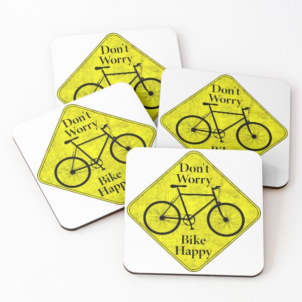 Item preview, Don't worry, Bike Happy - Funny Bike illustration, gold background designed and sold by PixelPunny.