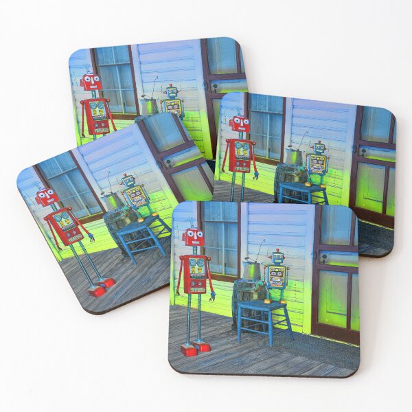 Item preview, Colorful Vintage Porch Scene with Quirky Retro Robots - dePace' designed and sold by mrpropcake.