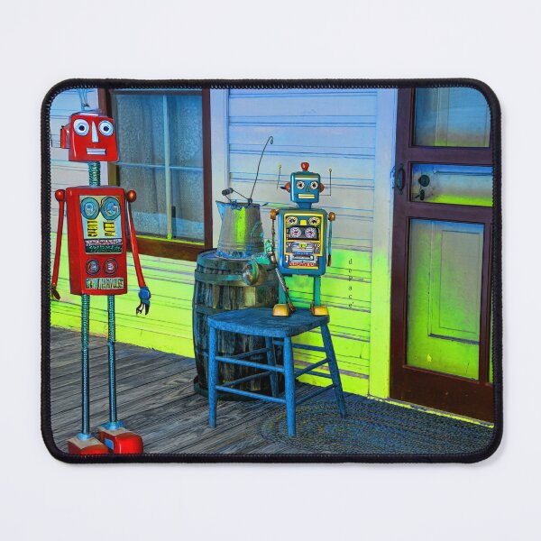 Item preview, Colorful Vintage Porch Scene with Quirky Retro Robots - dePace' designed and sold by mrpropcake.
