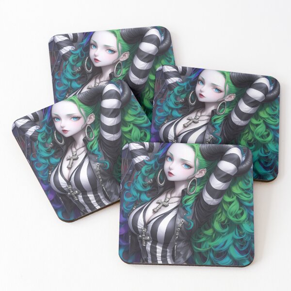 Item preview, Gothic Vivid Horned Girl Punk Attitude Striped Black Leather Anime designed and sold by earlobejerk.