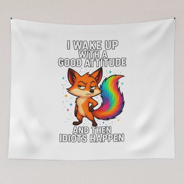 Item preview, I Wake Up with a Good Attitude Until Idiots Happen – Funny Fox Cartoon Tee designed and sold by LuckyFoxMerch.