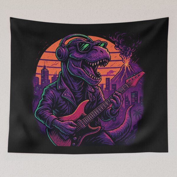 Item preview, Rockstar T-Rex Neon Guitar Dino | Retro Punk Shirt designed and sold by HAFIZ-DP.