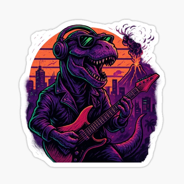 Item preview, Rockstar T-Rex Neon Guitar Dino | Retro Punk Shirt designed and sold by HAFIZ-DP.