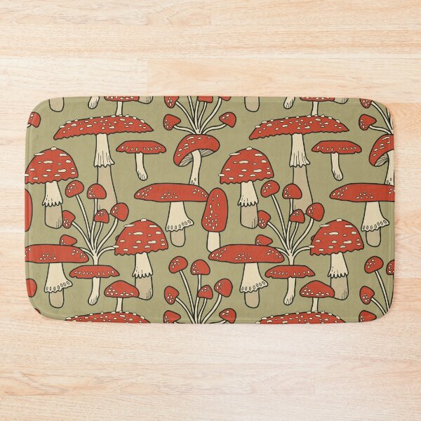 Item preview, Red Cap Mushrooms on Sage Green designed and sold by latheandquill.